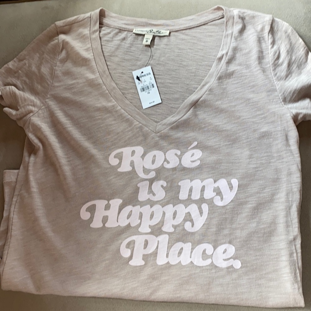 NWT Express “Rose is my Happy Place” V-neck T-shirt